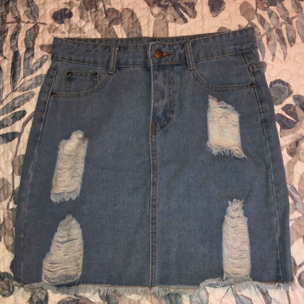 Distressed jean skirt